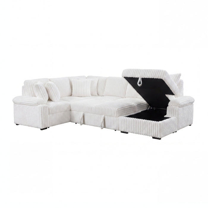 8317WHT*33LRC (3)3-Piece Sectional with Pull-out Bed, Right Side Chaise and Hidden Storage - 8317WHT*33LRC