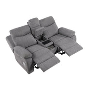 8340GRY-2PWHB Power Double Reclining Love Seat with Center Console, Power Headrests, Power Lumbar Support, Wireless Charger, Hidden Cup Holders, Bluetooth Speakers and Charging Ports - 8340GRY-2PWHB