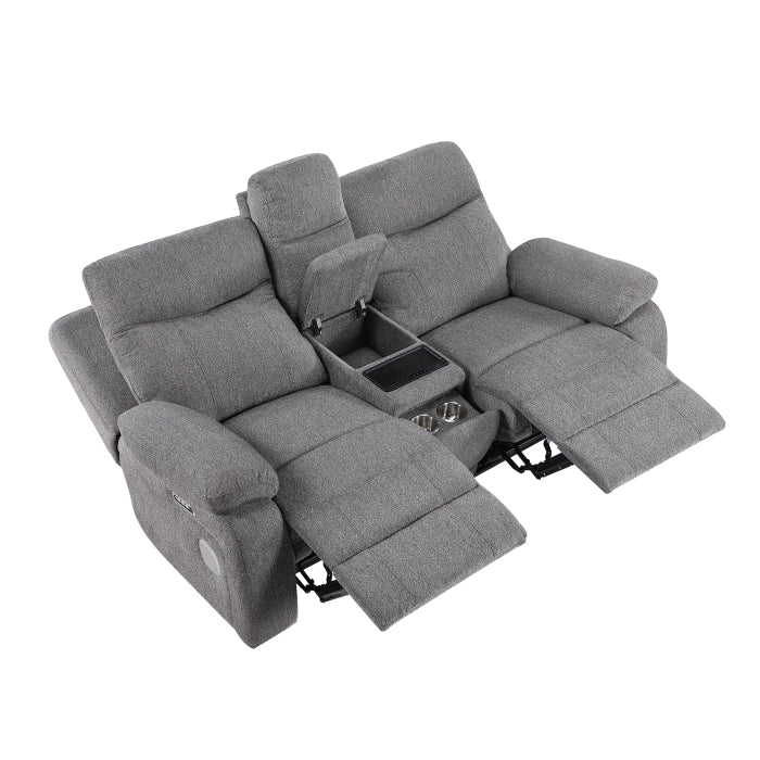 8340GRY-2PWHB Power Double Reclining Love Seat with Center Console, Power Headrests, Power Lumbar Support, Wireless Charger, Hidden Cup Holders, Bluetooth Speakers and Charging Ports - 8340GRY-2PWHB