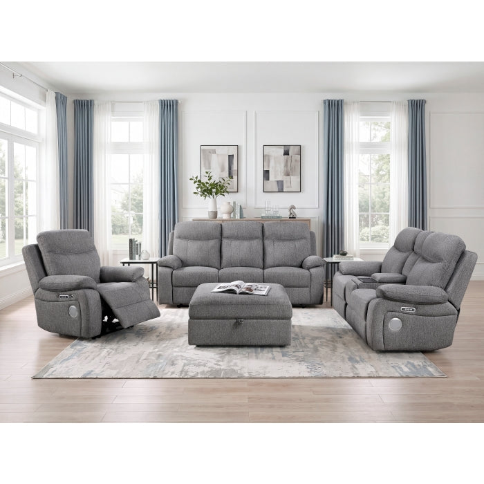 8340GRY-2PWHB Power Double Reclining Love Seat with Center Console, Power Headrests, Power Lumbar Support, Wireless Charger, Hidden Cup Holders, Bluetooth Speakers and Charging Ports - 8340GRY-2PWHB