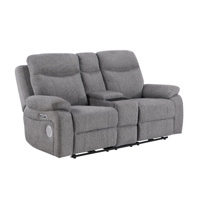 8340GRY-2PWHB Power Double Reclining Love Seat with Center Console, Power Headrests, Power Lumbar Support, Wireless Charger, Hidden Cup Holders, Bluetooth Speakers and Charging Ports - 8340GRY-2PWHB