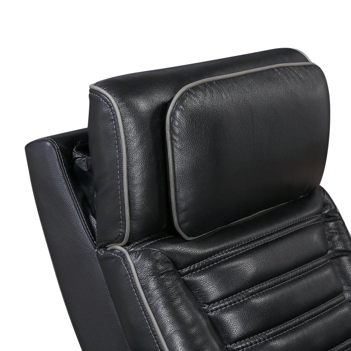8344BLK-1PWHM Power Reclining Chair with Power Headrest, Cup holder, Storage Arms(Top and Side), Air Massage, Heat, LED Lighting and Charging Ports - 8344BLK-1PWHM