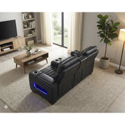 8344BLK-2PWHM Power Double Reclining Love Seat with Center Console, Power Headrests, Storage Arms(Top and Side) ,Cup Holders, Wireless Speakers with Sub-Woofer, Air Massage, Heat, LED Lighting and Charging Ports - 8344BLK-2PWHM