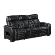 8344BLK-3PWHM Power Double Reclining Sofa with Center Drop-Down Cup Holders, Power Headrests,  Storage Arms(Top and Side) ,Cup holders, Reading Lights, Wireless Charger, Air Massage, Heat,  LED Lighting and Charging Ports - 8344BLK-3PWHM