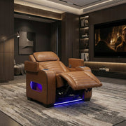 8344BRW-1PWHM Power Reclining Chair with Power Headrest, Cup holder, Storage Arms(Top and Side), Air Massage, Heat, LED Lighting and Charging Ports - 8344BRW-1PWHM