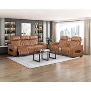 8344BRW-2PWHM Power Double Reclining Love Seat with Center Console, Power Headrests, Storage Arms(Top and Side) ,Cup Holders, Wireless Speakers with Sub-Woofer, Air Massage, Heat, LED Lighting and Charging Ports - 8344BRW-2PWHM
