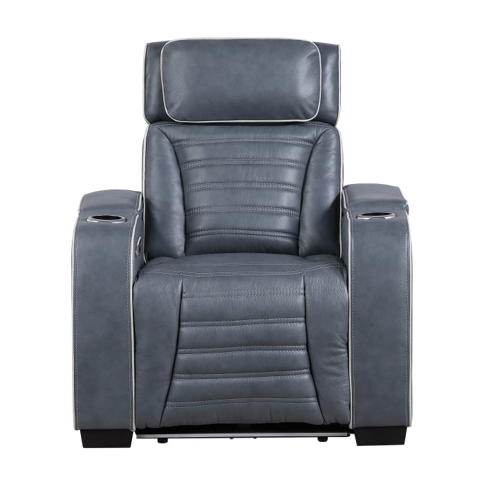 8344BUE-1PWHM Power Reclining Chair with Power Headrest, Cup holder, Storage Arms(Top and Side), Air Massage, Heat, LED Lighting and Charging Ports - 8344BUE-1PWHM
