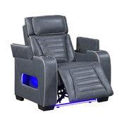 8344BUE-1PWHM Power Reclining Chair with Power Headrest, Cup holder, Storage Arms(Top and Side), Air Massage, Heat, LED Lighting and Charging Ports - 8344BUE-1PWHM