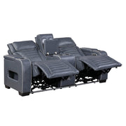 8344BUE-2PWHM Power Double Reclining Love Seat with Center Console, Power Headrests, Storage Arms(Top and Side) ,Cup Holders, Wireless Speakers with Sub-Woofer, Air Massage, Heat, LED Lighting and Charging Ports - 8344BUE-2PWHM