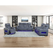 8344BUE-2PWHM Power Double Reclining Love Seat with Center Console, Power Headrests, Storage Arms(Top and Side) ,Cup Holders, Wireless Speakers with Sub-Woofer, Air Massage, Heat, LED Lighting and Charging Ports - 8344BUE-2PWHM