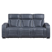 8344BUE-3PWHM Power Double Reclining Sofa with Center Drop-Down Cup Holders, Power Headrests,  Storage Arms(Top and Side) ,Cup holders, Reading Lights, Wireless Charger, Air Massage, Heat,  LED Lighting and Charging Ports - 8344BUE-3PWHM