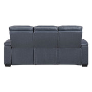 8344BUE-3PWHM Power Double Reclining Sofa with Center Drop-Down Cup Holders, Power Headrests,  Storage Arms(Top and Side) ,Cup holders, Reading Lights, Wireless Charger, Air Massage, Heat,  LED Lighting and Charging Ports - 8344BUE-3PWHM