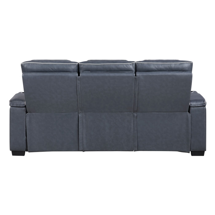 8344BUE-3PWHM Power Double Reclining Sofa with Center Drop-Down Cup Holders, Power Headrests,  Storage Arms(Top and Side) ,Cup holders, Reading Lights, Wireless Charger, Air Massage, Heat,  LED Lighting and Charging Ports - 8344BUE-3PWHM