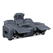 8344BUE-3PWHM Power Double Reclining Sofa with Center Drop-Down Cup Holders, Power Headrests,  Storage Arms(Top and Side) ,Cup holders, Reading Lights, Wireless Charger, Air Massage, Heat,  LED Lighting and Charging Ports - 8344BUE-3PWHM