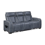 8344BUE-3PWHM Power Double Reclining Sofa with Center Drop-Down Cup Holders, Power Headrests,  Storage Arms(Top and Side) ,Cup holders, Reading Lights, Wireless Charger, Air Massage, Heat,  LED Lighting and Charging Ports - 8344BUE-3PWHM