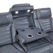 8344BUE-3PWHM Power Double Reclining Sofa with Center Drop-Down Cup Holders, Power Headrests,  Storage Arms(Top and Side) ,Cup holders, Reading Lights, Wireless Charger, Air Massage, Heat,  LED Lighting and Charging Ports - 8344BUE-3PWHM