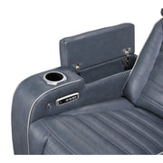 8344BUE-3PWHM Power Double Reclining Sofa with Center Drop-Down Cup Holders, Power Headrests,  Storage Arms(Top and Side) ,Cup holders, Reading Lights, Wireless Charger, Air Massage, Heat,  LED Lighting and Charging Ports - 8344BUE-3PWHM