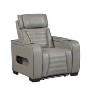8344GRY-1PWHM Power Reclining Chair with Power Headrest, Cup holder, Storage Arms(Top and Side), Air Massage, Heat, LED Lighting and Charging Ports - 8344GRY-1PWHM