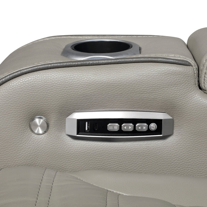 8344GRY-1PWHM Power Reclining Chair with Power Headrest, Cup holder, Storage Arms(Top and Side), Air Massage, Heat, LED Lighting and Charging Ports - 8344GRY-1PWHM