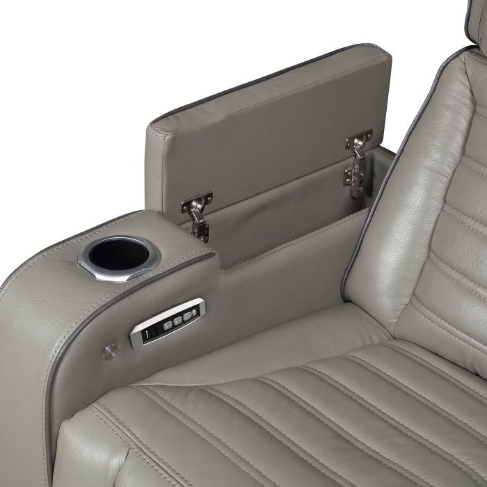 8344GRY-1PWHM Power Reclining Chair with Power Headrest, Cup holder, Storage Arms(Top and Side), Air Massage, Heat, LED Lighting and Charging Ports - 8344GRY-1PWHM