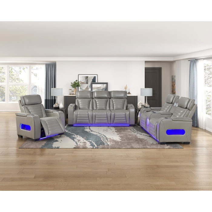 8344GRY-1PWHM Power Reclining Chair with Power Headrest, Cup holder, Storage Arms(Top and Side), Air Massage, Heat, LED Lighting and Charging Ports - 8344GRY-1PWHM