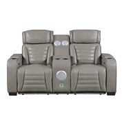 8344GRY-2PWHM Power Double Reclining Love Seat with Center Console, Power Headrests, Storage Arms(Top and Side) ,Cup Holders, Wireless Speakers with Sub-Woofer, Air Massage, Heat, LED Lighting and Charging Ports - 8344GRY-2PWHM