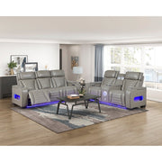 8344GRY-2PWHM Power Double Reclining Love Seat with Center Console, Power Headrests, Storage Arms(Top and Side) ,Cup Holders, Wireless Speakers with Sub-Woofer, Air Massage, Heat, LED Lighting and Charging Ports - 8344GRY-2PWHM