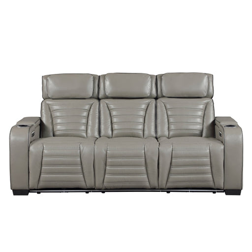 8344GRY-3PWHM Power Double Reclining Sofa with Center Drop-Down Cup Holders, Power Headrests,  Storage Arms(Top and Side) ,Cup holders, Reading Lights, Wireless Charger, Air Massage, Heat,  LED Lighting and Charging Ports - 8344GRY-3PWHM