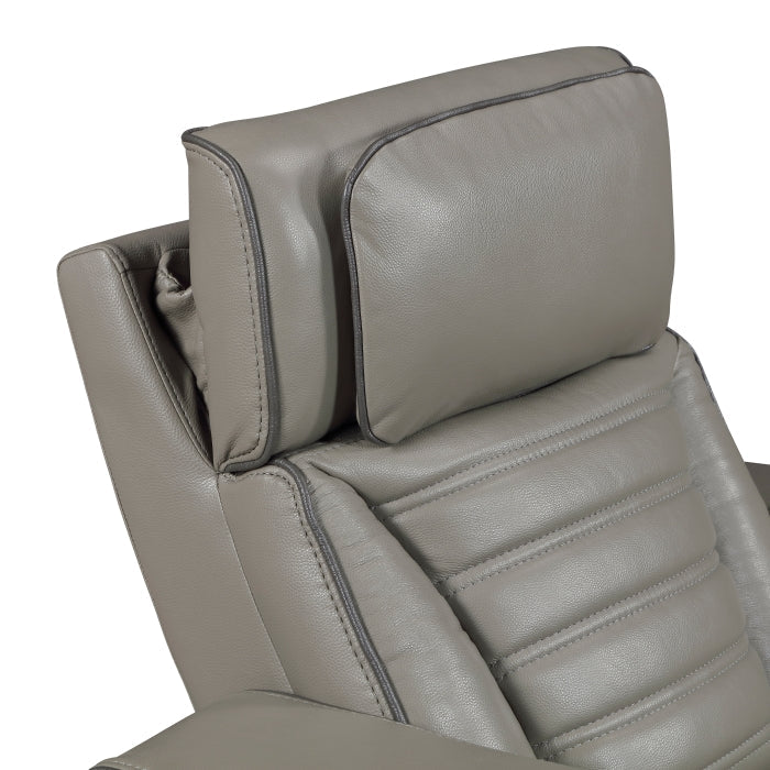 8344GRY-3PWHM Power Double Reclining Sofa with Center Drop-Down Cup Holders, Power Headrests,  Storage Arms(Top and Side) ,Cup holders, Reading Lights, Wireless Charger, Air Massage, Heat,  LED Lighting and Charging Ports - 8344GRY-3PWHM