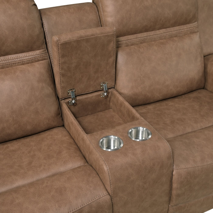 8347BRW-2 Double Reclining Love Seat with Center Console - 8347BRW-2