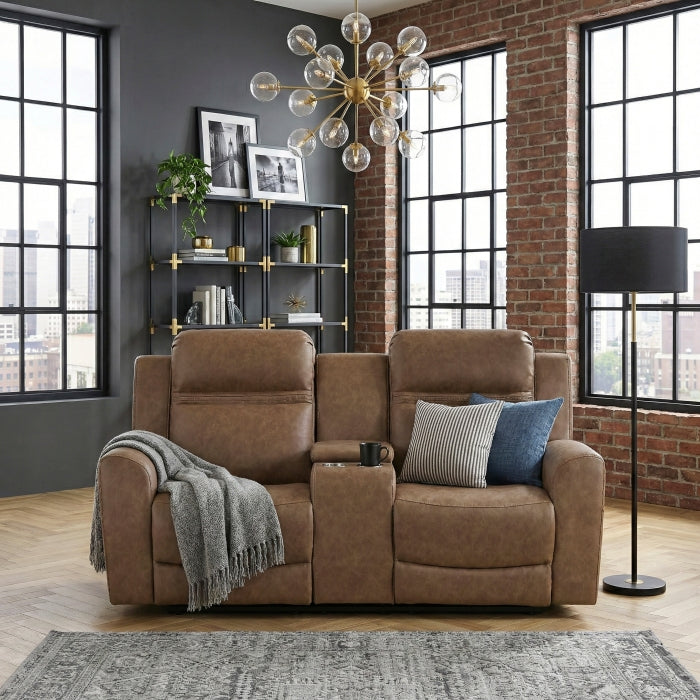 8347BRW-2 Double Reclining Love Seat with Center Console - 8347BRW-2