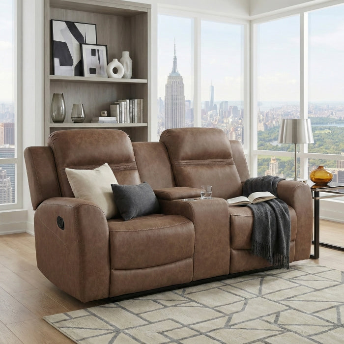8347BRW-2 Double Reclining Love Seat with Center Console - 8347BRW-2