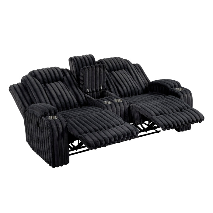 8348BLK-2 Double Reclining Love Seat with Center Console and Cup Holders - 8348BLK-2