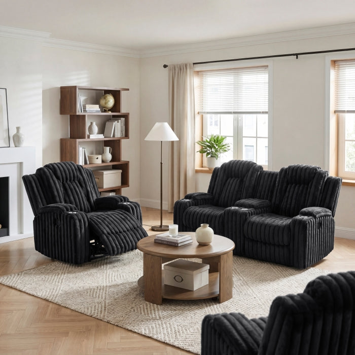 8348BLK-2 Double Reclining Love Seat with Center Console and Cup Holders - 8348BLK-2