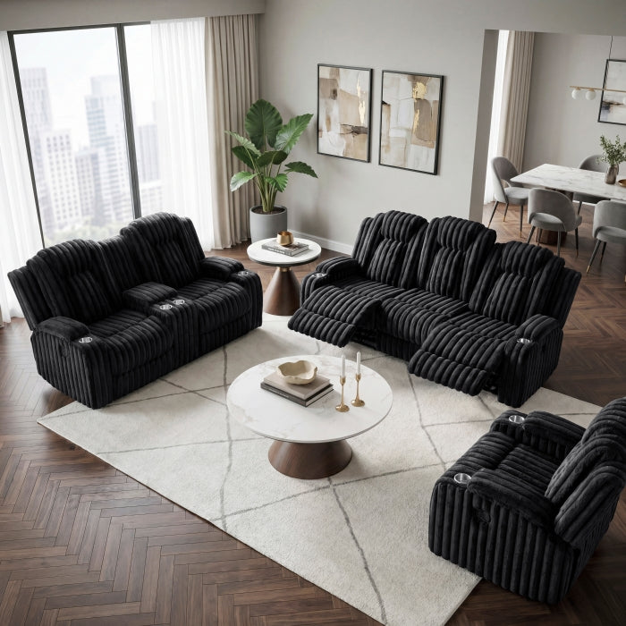 8348BLK-2 Double Reclining Love Seat with Center Console and Cup Holders - 8348BLK-2