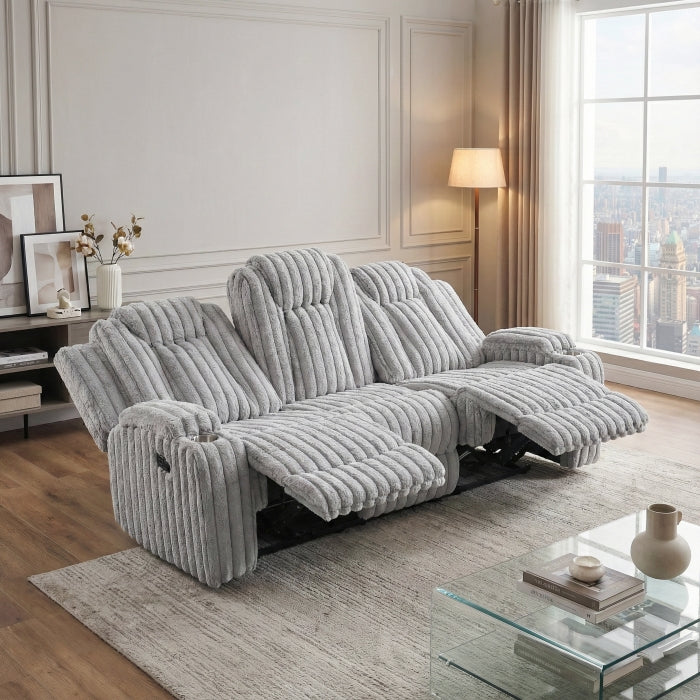 8348GRY-3 Double Reclining Sofa with Cup Holders - 8348GRY-3