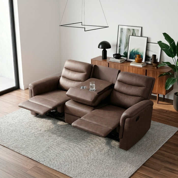 8360BRW-3 Double Reclining Sofa with Drop-down Cup Holders - 8360BRW-3