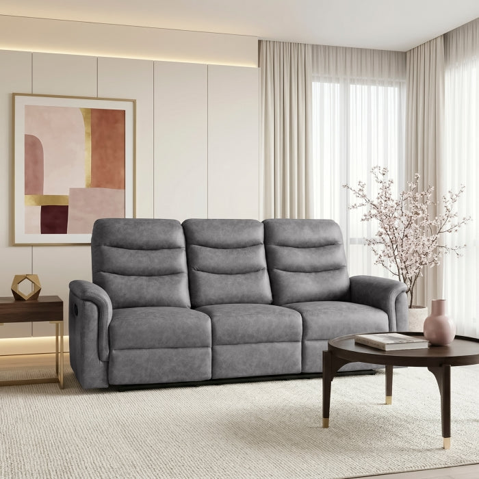 8360GRY-3 Double Reclining Sofa with Drop-down Cup Holders - 8360GRY-3