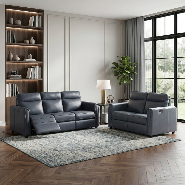 8368NVY-2A1PW* (4)Power Double Reclining Love Seat with Rounded Track Arms - 8368NVY-2A1PW*