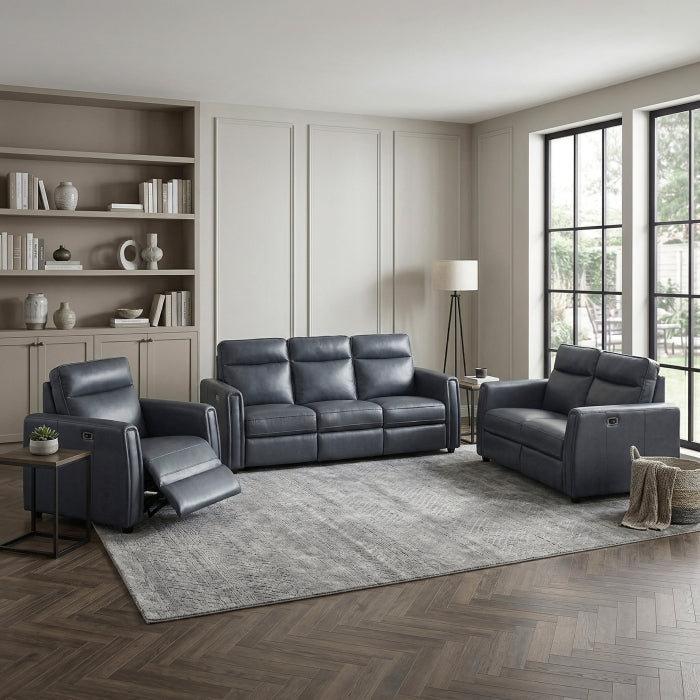 8368NVY-2A1PW* (4)Power Double Reclining Love Seat with Rounded Track Arms - 8368NVY-2A1PW*