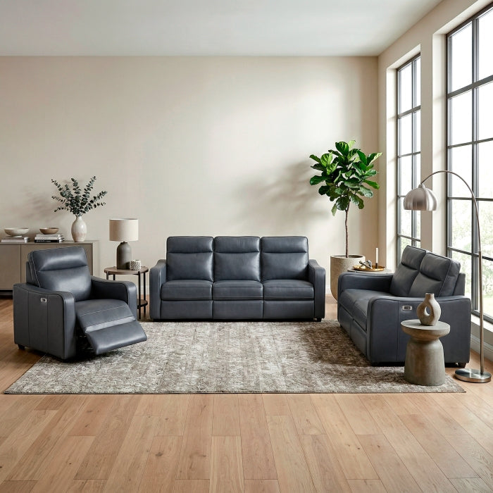 8368NVY-2A2PW* (4)Power Double Reclining Love Seat with Curved Track Arms - 8368NVY-2A2PW*