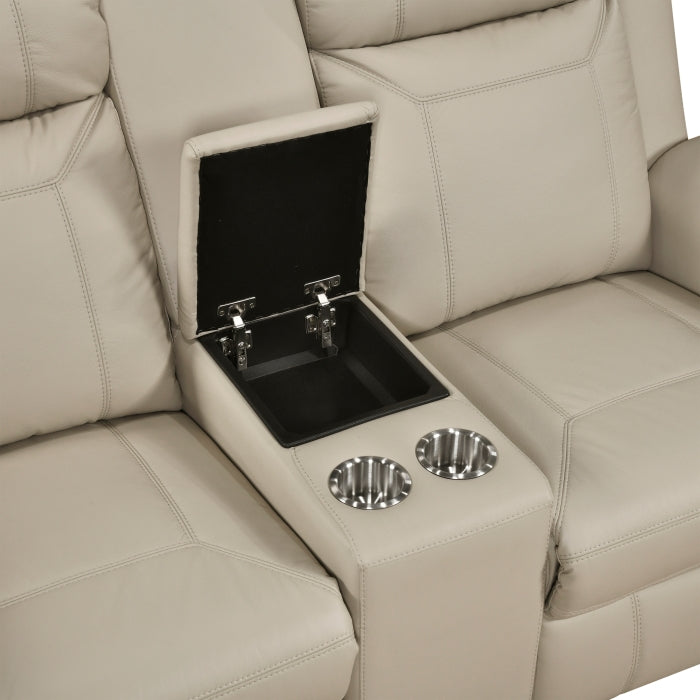 8379BEG-2 Double Reclining Love Seat with Center Console and Receptacles - 8379BEG-2
