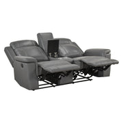 8379DGY-2 Double Reclining Love Seat with Center Console and Receptacles - 8379DGY-2
