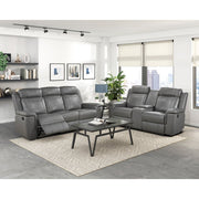8379DGY-2 Double Reclining Love Seat with Center Console and Receptacles - 8379DGY-2