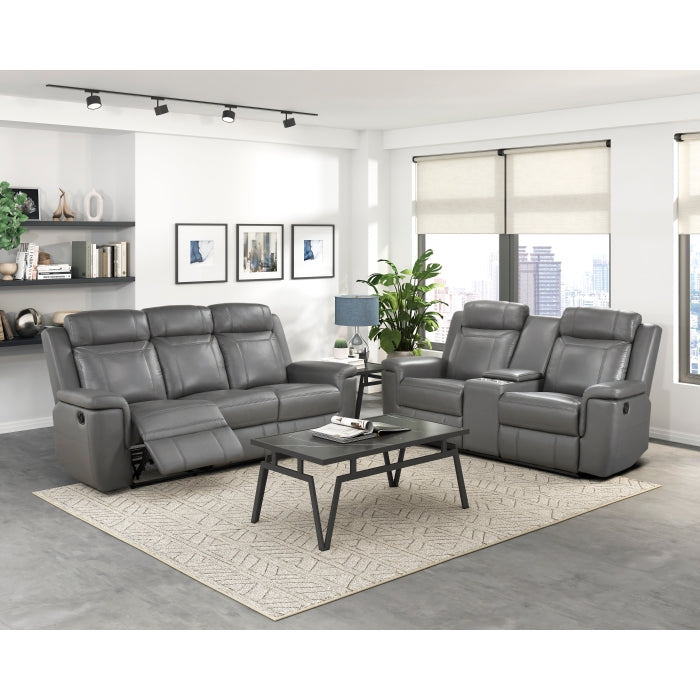 8379DGY-2 Double Reclining Love Seat with Center Console and Receptacles - 8379DGY-2