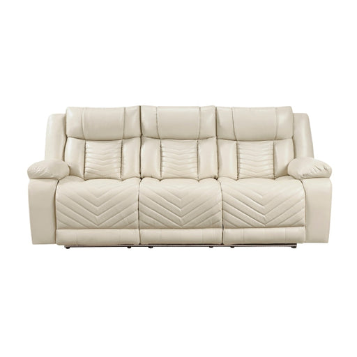 8457BEG-3PW Power Double Reclining Sofa with Center Drop-Down Cup Holders, Wireless Charger, Magazine Bag, LED and Charging Ports - 8457BEG-3PW