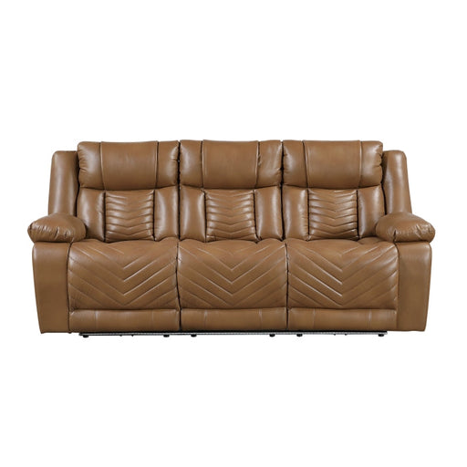 8457BRW-3PW Power Double Reclining Sofa with Center Drop-Down Cup Holders, Wireless Charger, Magazine Bag, LED and Charging Ports - 8457BRW-3PW