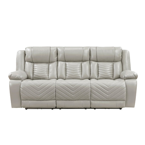 8457GRY-3PW Power Double Reclining Sofa with Center Drop-Down Cup Holders, Wireless Charger, Magazine Bag, LED and Charging Ports - 8457GRY-3PW