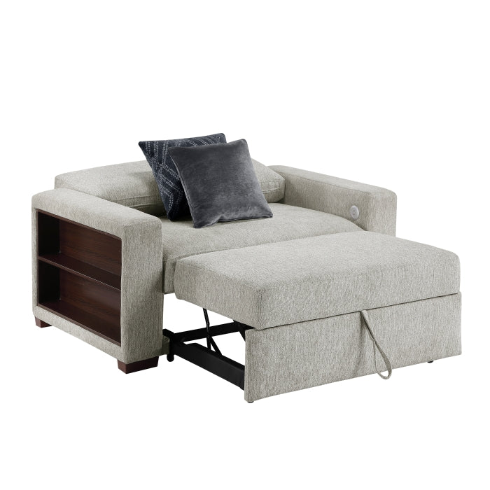8548GY-215ACLA2* Convertible Chair and Half with Pull-out Bed, Click Motion Back, Two Arms with Shelves and Charging Ports - 8548GY-215ACLA2*