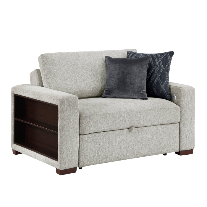 8548GY-215ACLA2* Convertible Chair and Half with Pull-out Bed, Click Motion Back, Two Arms with Shelves and Charging Ports - 8548GY-215ACLA2*